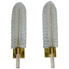 Rare Pair Andre Arbus Opalescent Glass Plume Wall Sconces