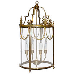 Italian Neoclassic Brass Hall Lantern Pendant Light