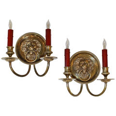 French Bronze Directoire Style Lion Wall Sconces