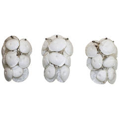 Trio Mazzega Murano White Clear Glass Wall Sconces