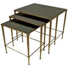 French Art Deco Trio Bronze Nesting Tables 1930s