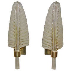 Pair Italian Murano Pulegoso Leaf Wall Sconces