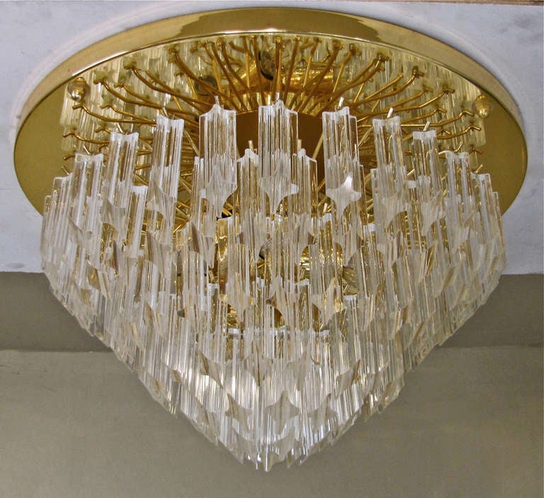 Late 20th Century Huge Venini Triedi Murano Glass Prism Flush Mount Chandelier