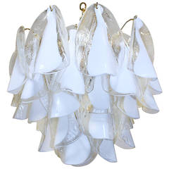 Mazzega Murano Clear White Petal Chandelier