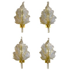 Set 4 Barovier & Toso Murano Italian Glass Leaf Wall Sconces