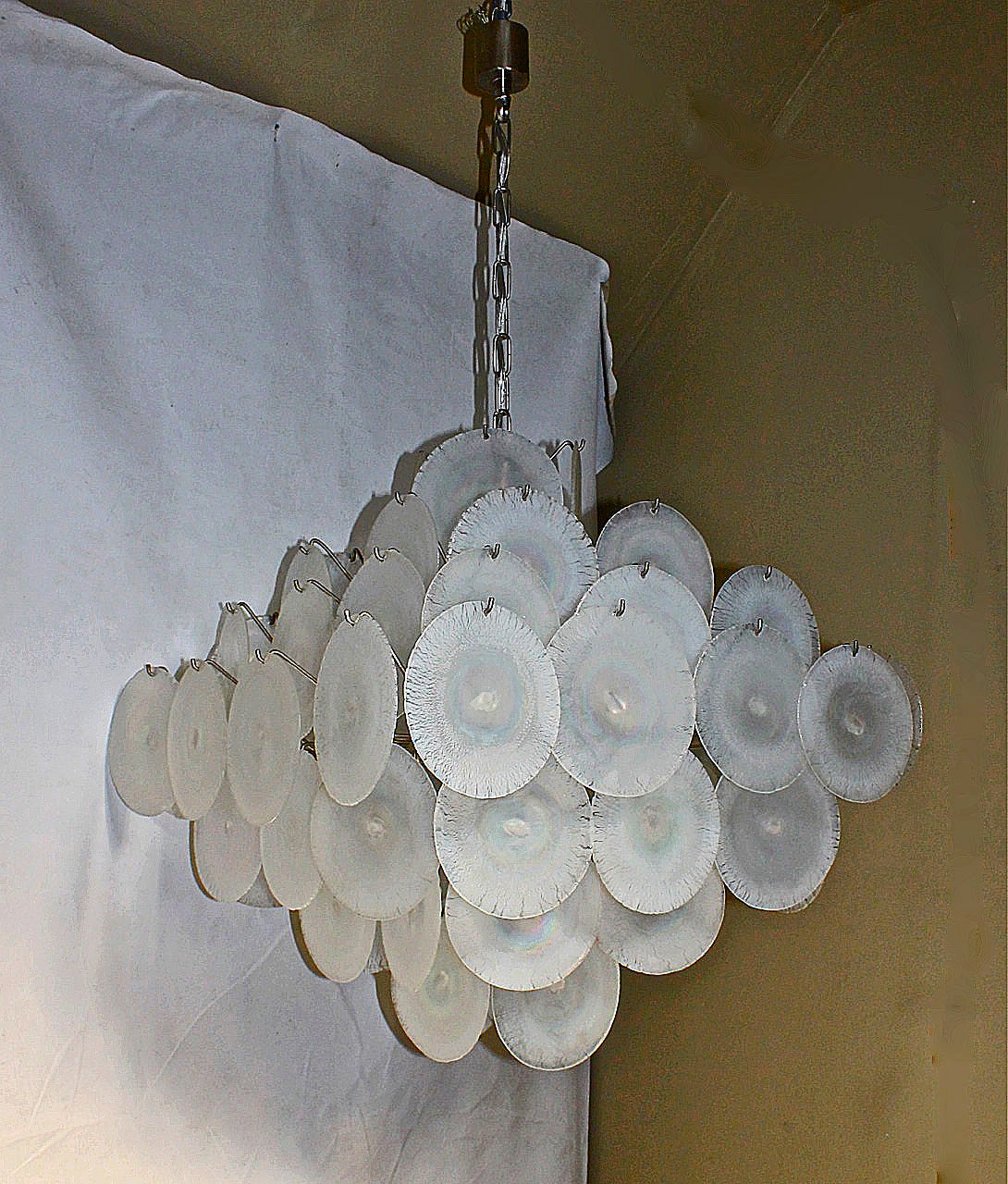 Mazzega Murano Iridescent Disc Glass Chandelier