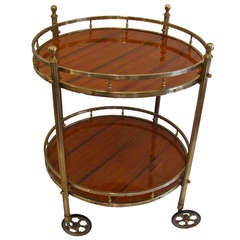 French 2 Tier Brass and Wood Shelf Bar Cart or End Table