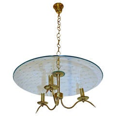 Exquisite Italian Fontana Arte Style Brass Etched Glass Chandelier