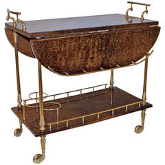 Aldo Turo Italian Lacquered Brown Goatskin Bar Cart