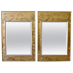 Pair LaBarge Asian Eglomise Wall Mirrors