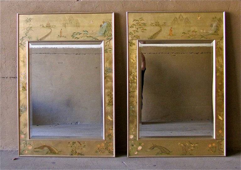 Pair LaBarge Asian Eglomise Wall Mirrors 3