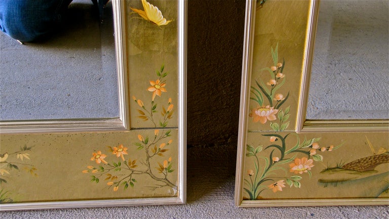 American Pair LaBarge Asian Eglomise Wall Mirrors