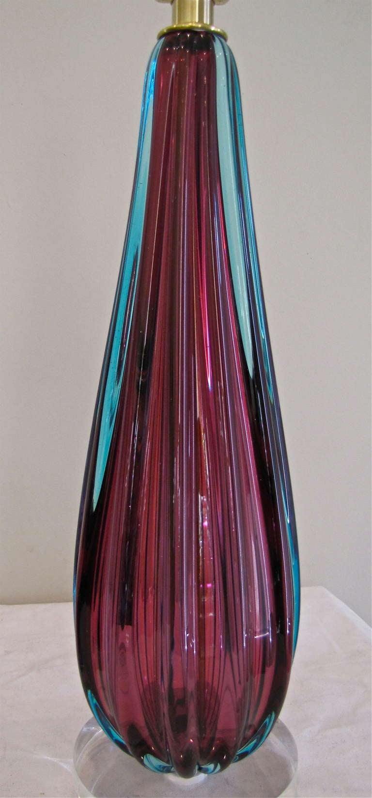Pair Purple Murano Italian Glass Ribbed Table Lamps 1