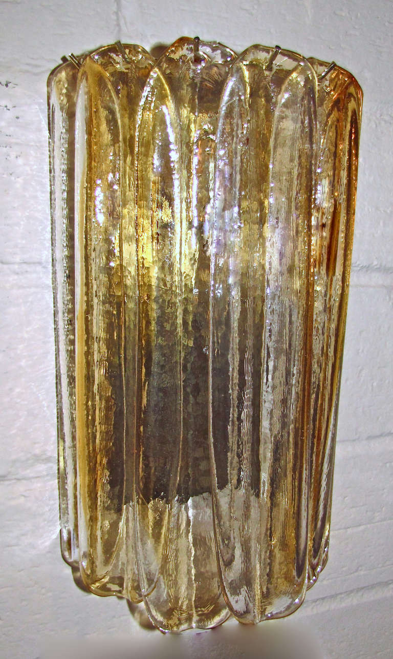 Pair Murano Italian Amber Clear Glass Sconces at 1stdibs