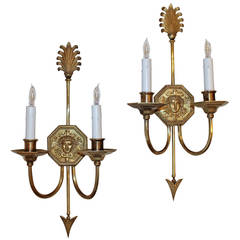 Antique Pair French Empire Style Arrow Wall Sconces