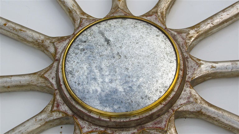 Mid-20th Century Italian Mid Century Convex Soleil Sunburst Gilt Wood Wall Mirror