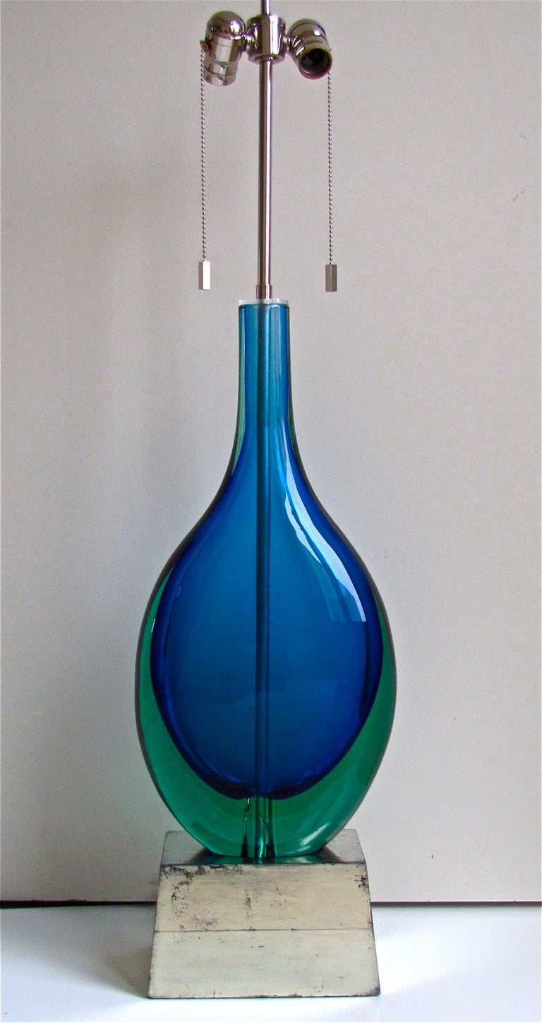 Monumental Italian Murano glass table lamp by Flavio Poli for Seguso. Glass is an exceptional example of the 