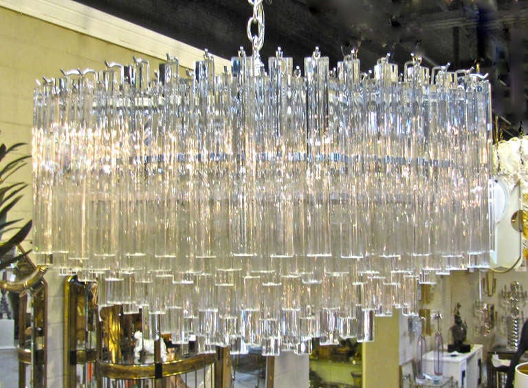 Mid-20th Century Huge Oval Venini Italian Triedi Crystal Prism Chandelier