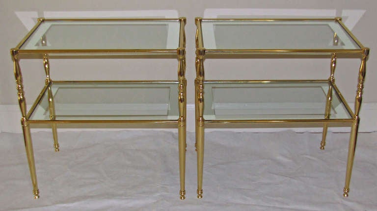 Pair of French Brass 2 Tier End Side Tables