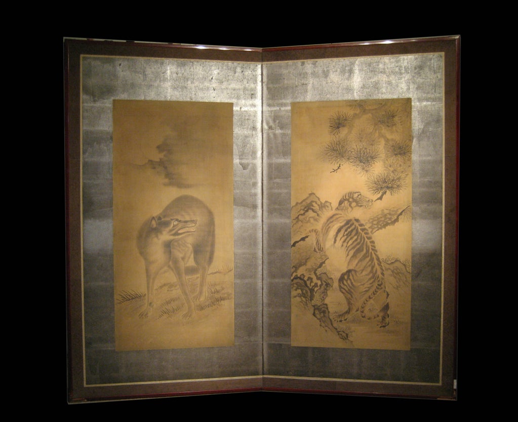 Wolf and Tiger folding screen from Japan.