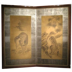 Wolf and Tiger folding screen from Japan.