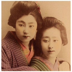 Antique Japanese Albumen Photograph of Two Girls