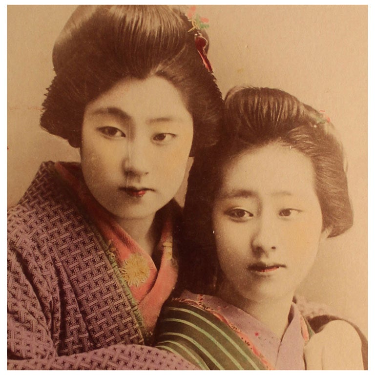 Japanese Albumen Photograph of Two Girls For Sale