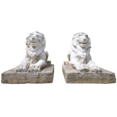 Vintage Cast Stone Recumbent Lions