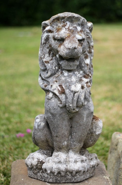 English Antique Cast Limestone Lions