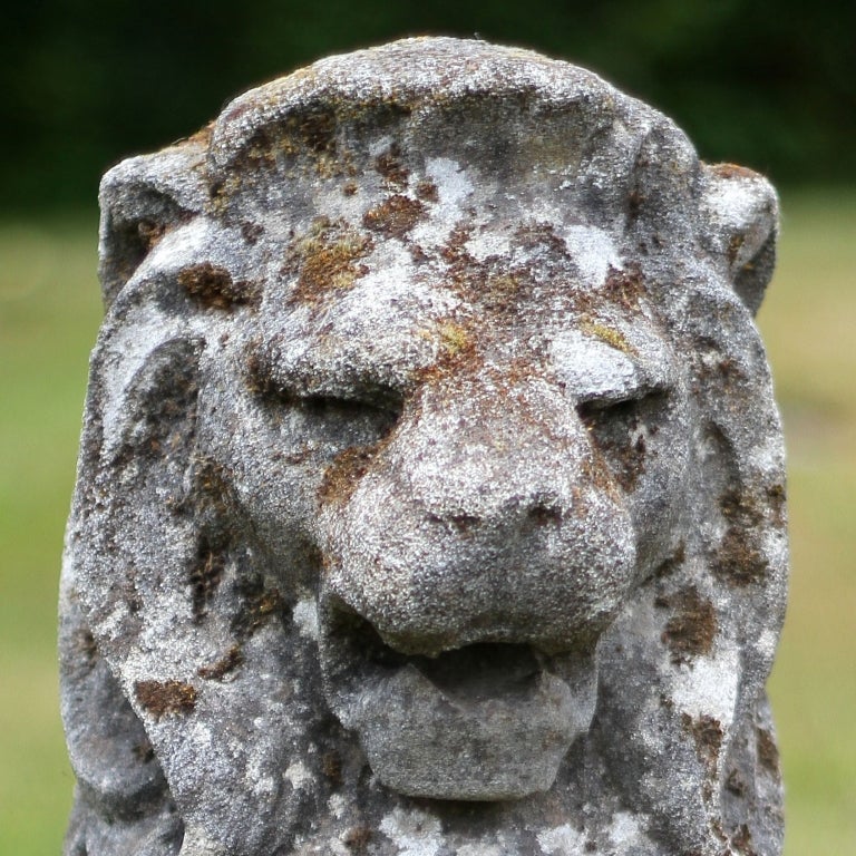 20th Century Antique Cast Limestone Lions