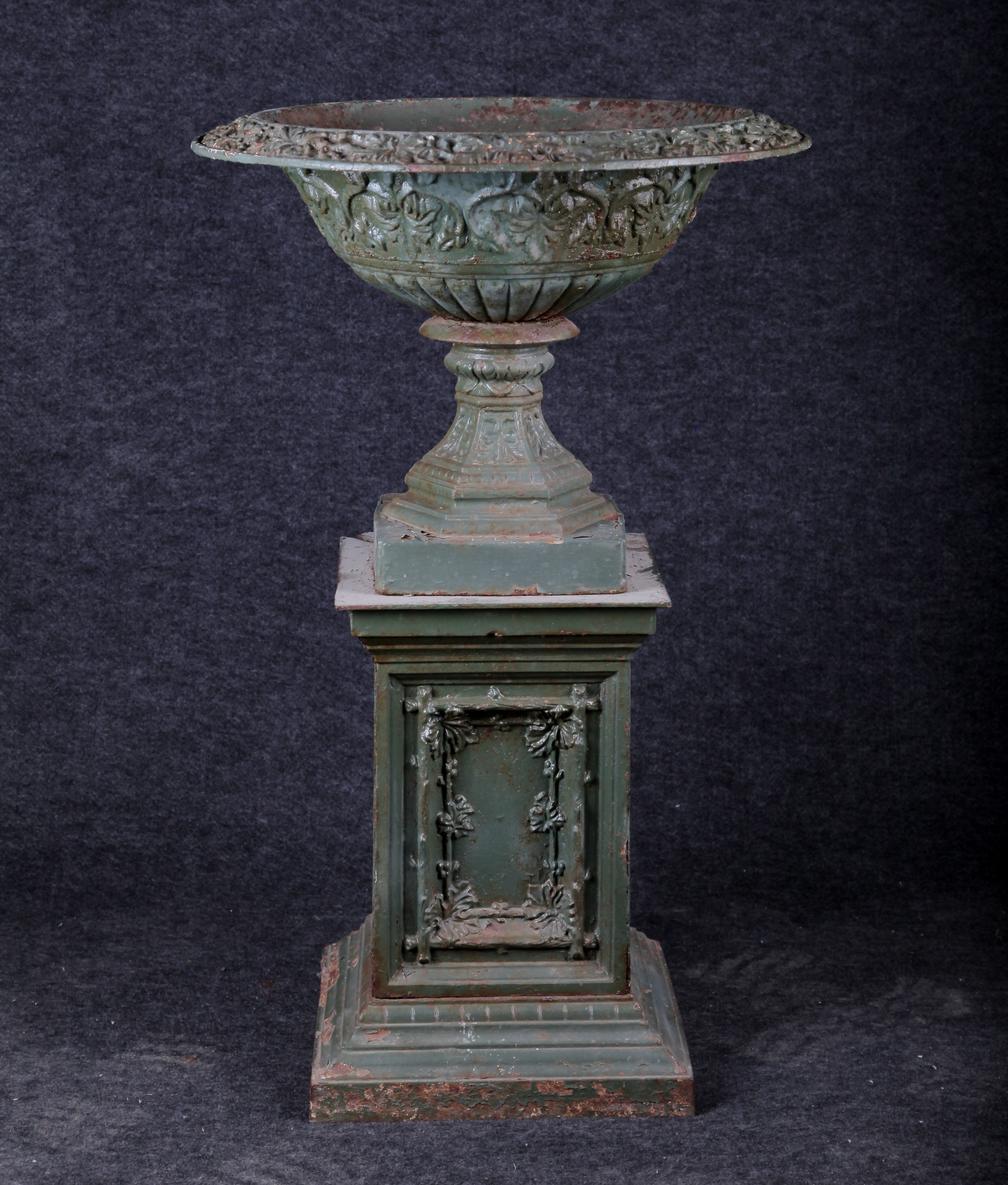 Antique American Cast Iron Urn and Pedestal For Sale