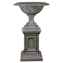 Antique American Cast Iron Urn and Pedestal