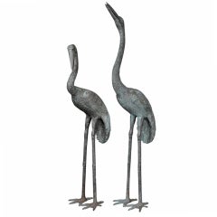 Antique Bronze Crane Statues