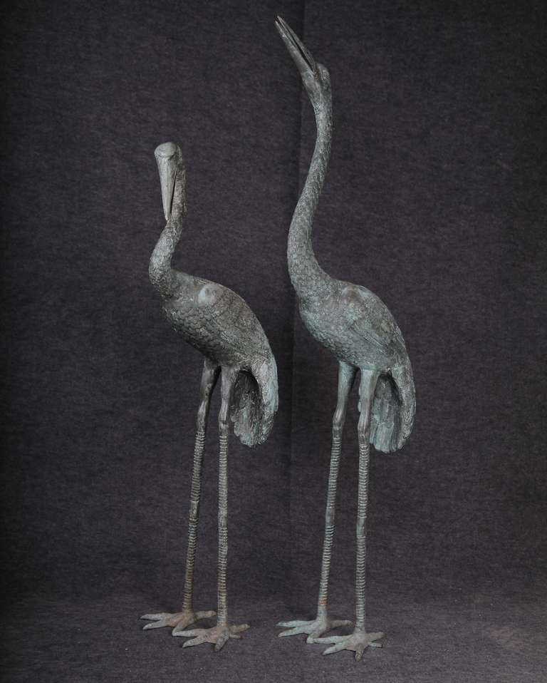 Antique Bronze Crane Statues