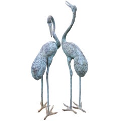 Pair of Large Antique American Bronze Cranes