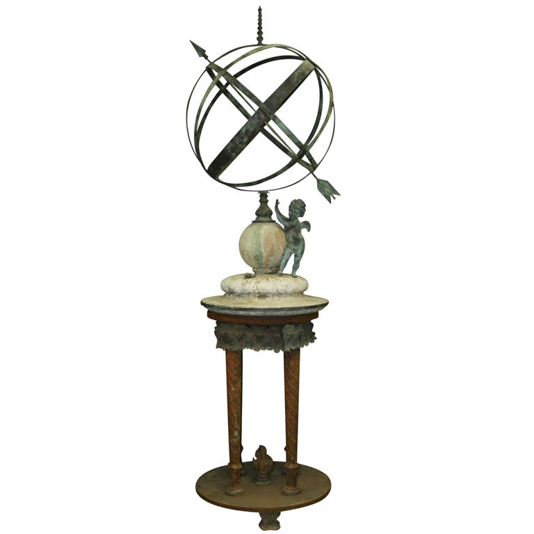 Antique Large Copper Armillary Sundial For Sale