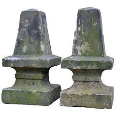 Antique Small Hand Carved Obelisk Pair