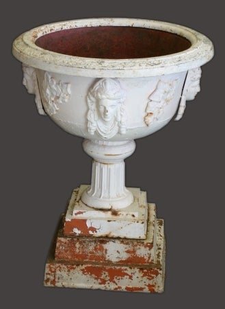 American Antique Cast Iron Urns with Plinths For Sale
