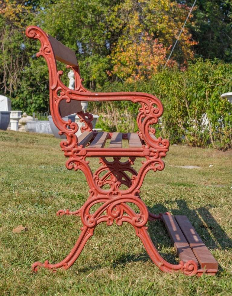Antique Cast Iron Bench with Foot Board In Excellent Condition For Sale In Sudbury, MA