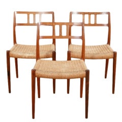 Set of three Scandinavian chairs. Model 79 by Niels O. Møller.