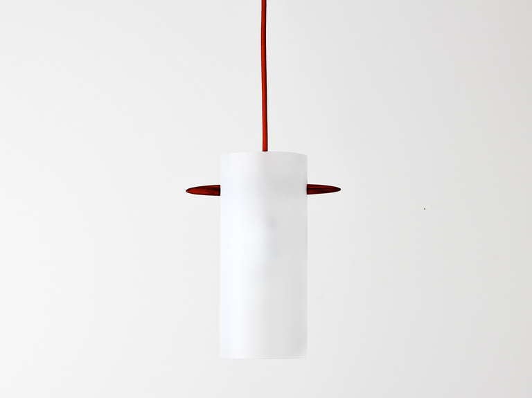 Scandinavian Pendant Light in Frosted Glass and Rosewood