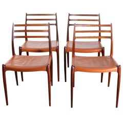 Set of 4 rosewood and leather chairs model 78 by Niels O. Møller