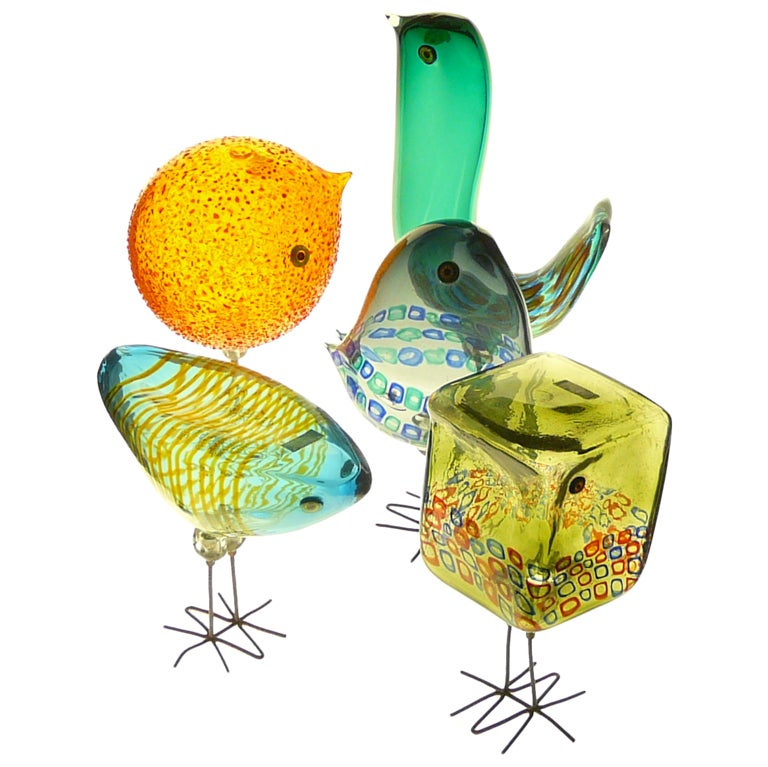collection of five Glass birds for Vistosi Murano.1960-61