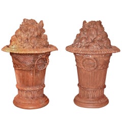 Vintage Amazing Pair of Terra Cotta "Pots Couverts" 
