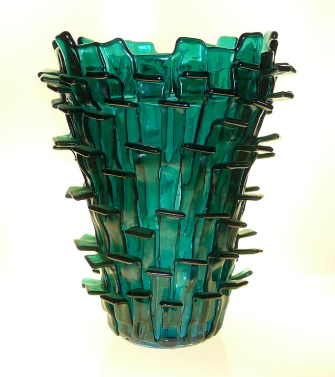 Spectacular hand-made and blown glass vase 