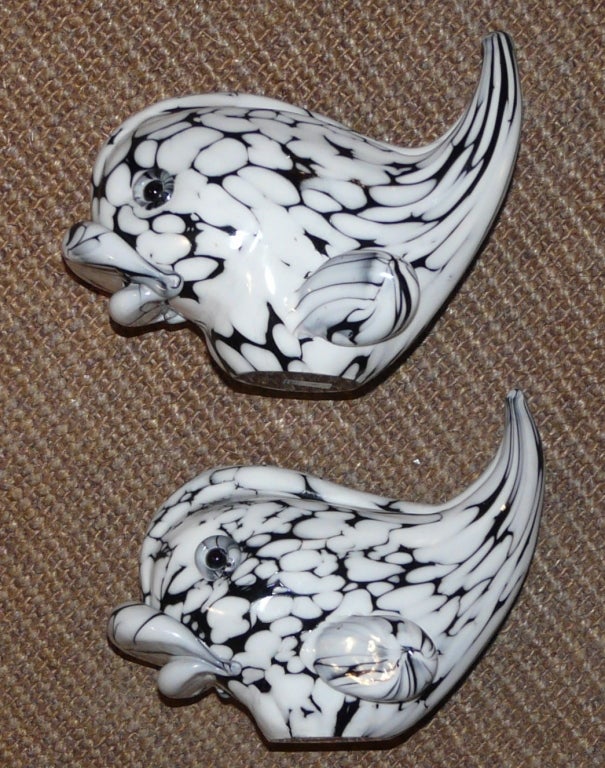 Glass Pair of  glass fishes by Archimede Seguso. For Sale