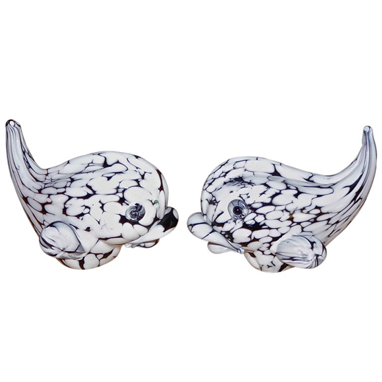 Pair of  glass fishes by Archimede Seguso. For Sale