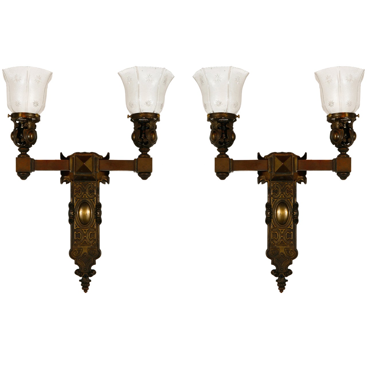 Pair of Cast Brass Sconces For Sale