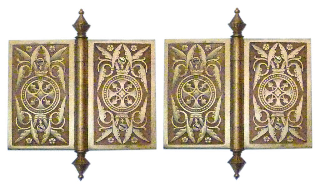 Pair of Solid Brass Victorian Hinges For Sale