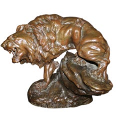 Bronze Sculpture of a Lion by T. Cartier